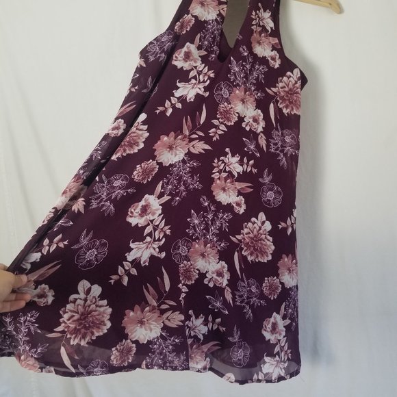 Miami Keyhole neckline  maroon floral sleeveless dress size XS (155) - Picture 7 of 7